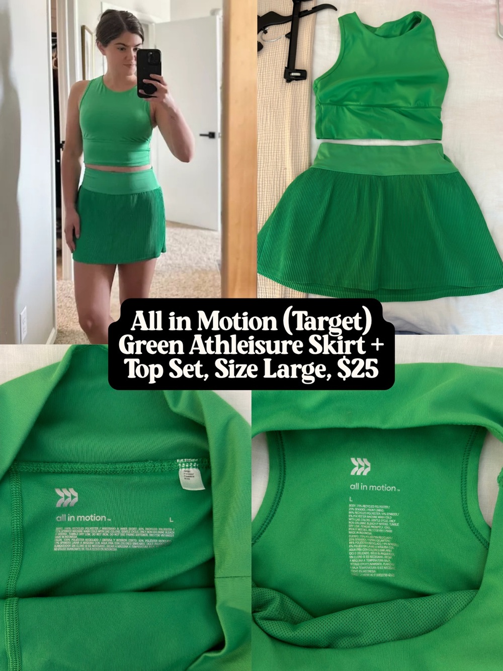 all in motion Green Pleated Athletic Mini Skirt